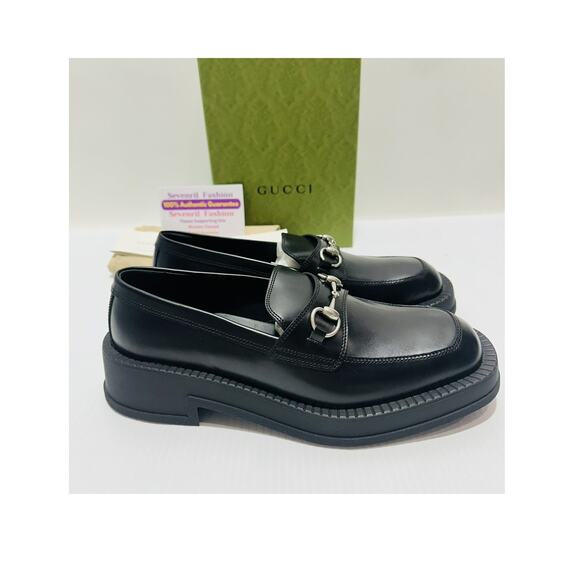 NIB Gucci Horsebit Chunky Loafers 11.5 US 12 Lug Sole Black Leather Shoes $990 main image 10